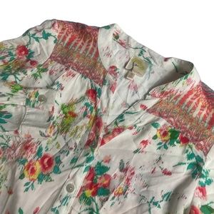 Fig and Flower Anthropologie Small Blouse Long Sleeve Roll Up Sleeve Floral Ivor
